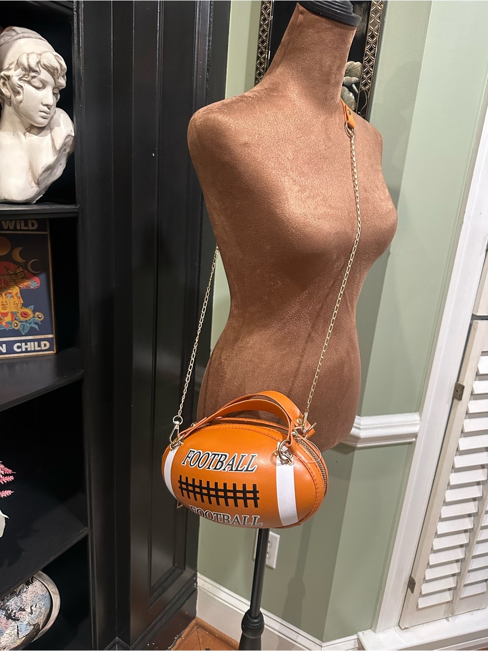 Football Crossbody Bag Faux Leather Gold Chain Purse